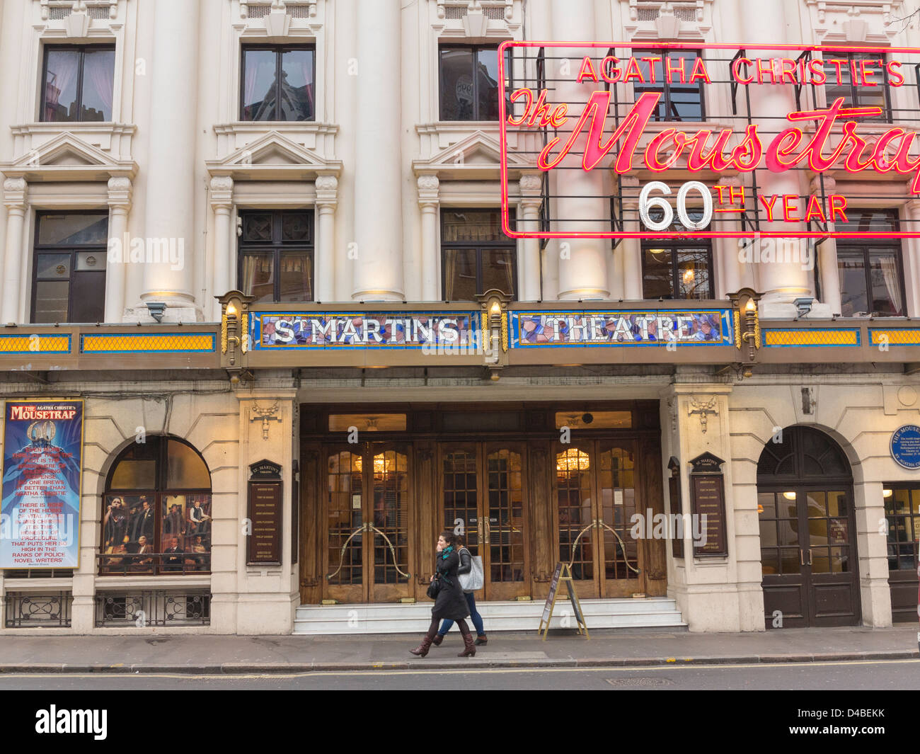 St Martins Theatre with neon signs for Agatha Christie's The Mousetrap ...