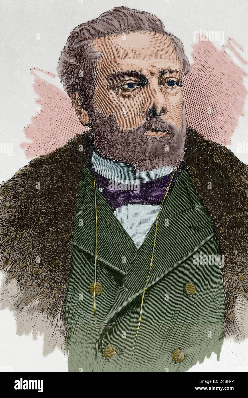 Victor Balaguer (1824-1901). Spanish politician and writer. Engraving in The Spanish and American Illustration, 1892. Colored. Stock Photo