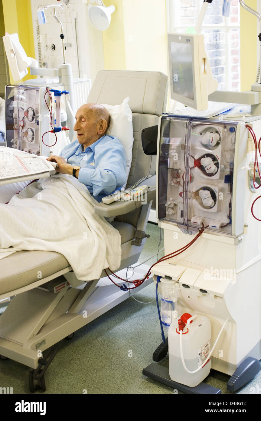 Kidney patient on regular visit renal dialysis ward London hospital