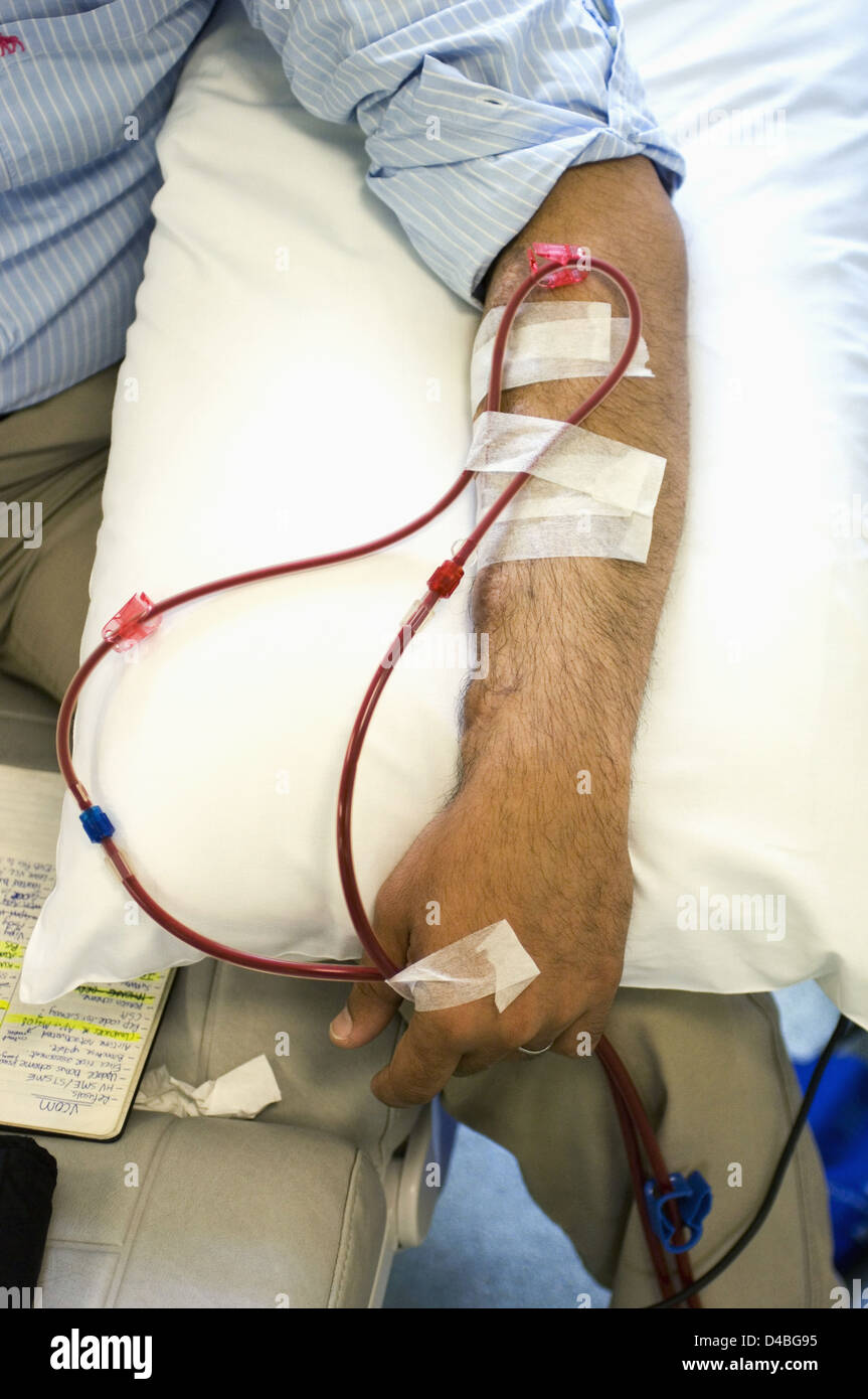 kidney patient on regular visit renal dialysis connected hemodialysis
