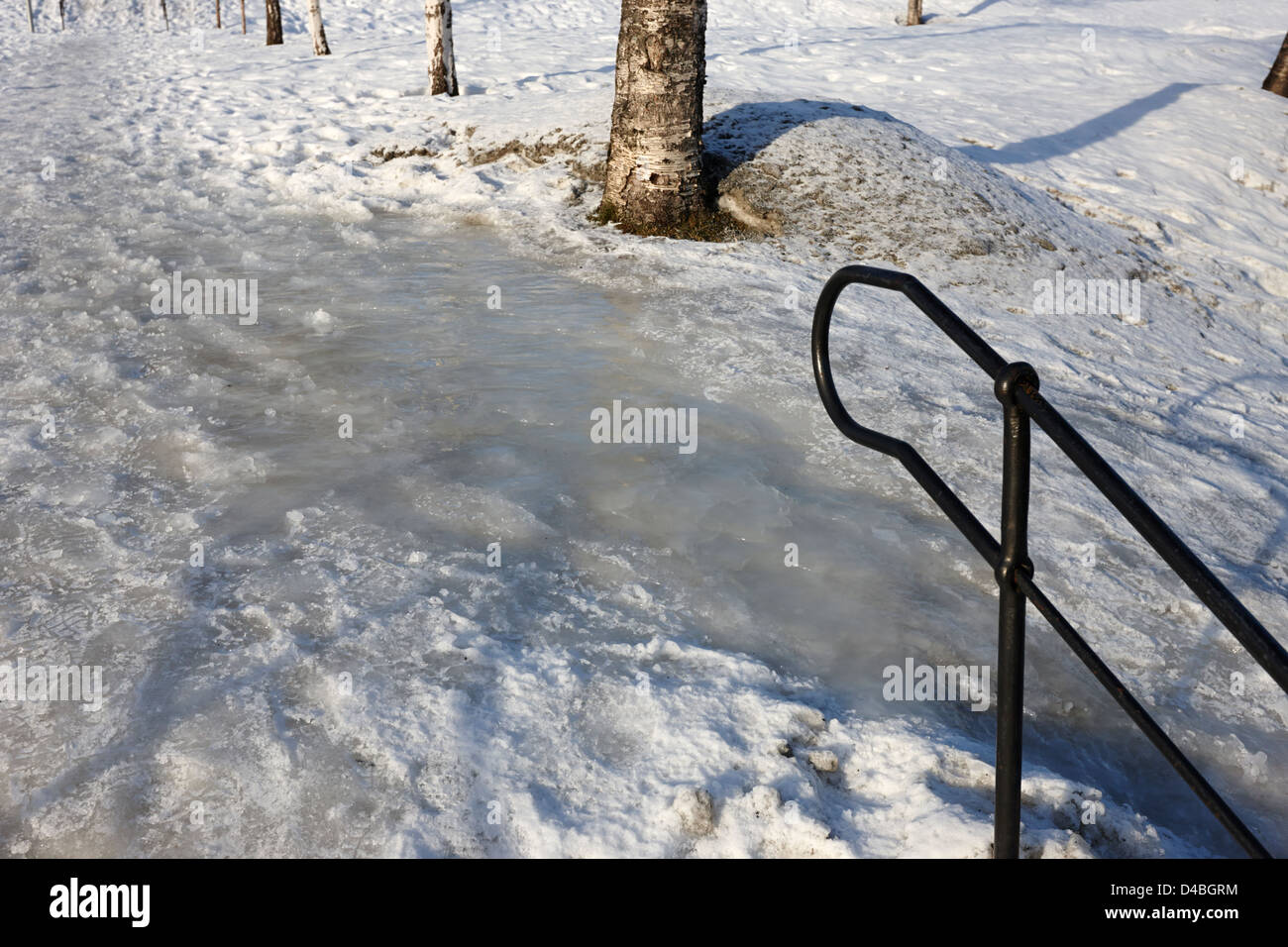 thick ice forming at the top of steps on a hill Tromso troms Norway europe Stock Photo