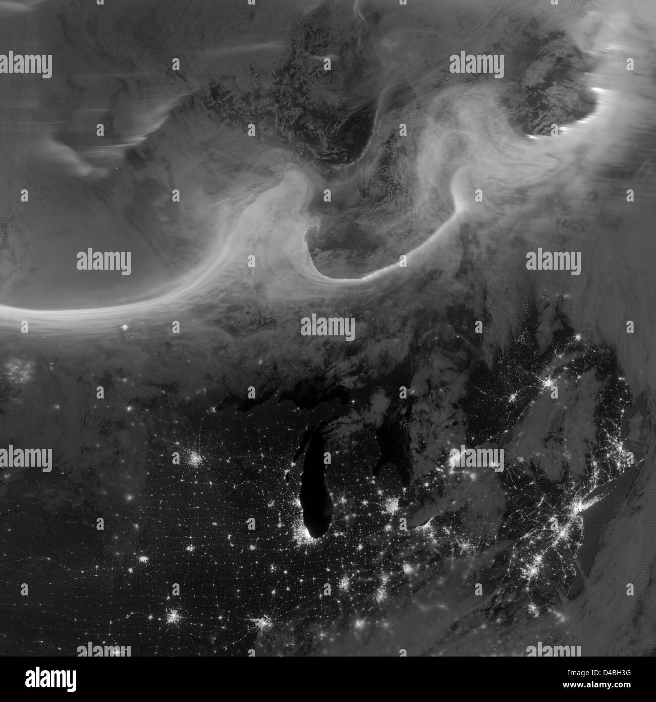 Auroras over North America as Seen from Space Stock Photo