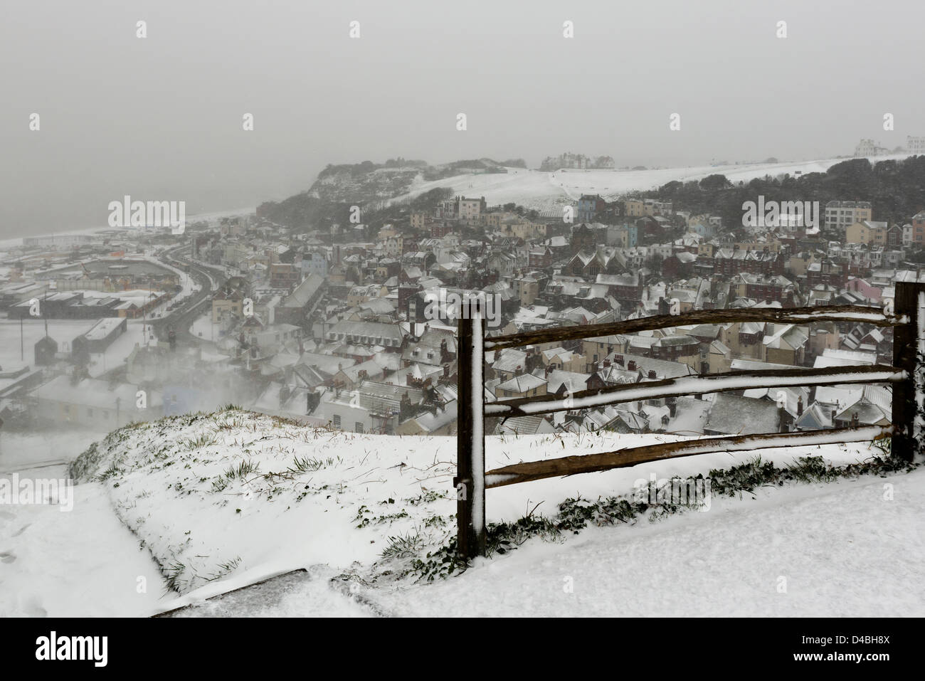 Snow blizzard over Hastings Old Town Stock Photo Alamy