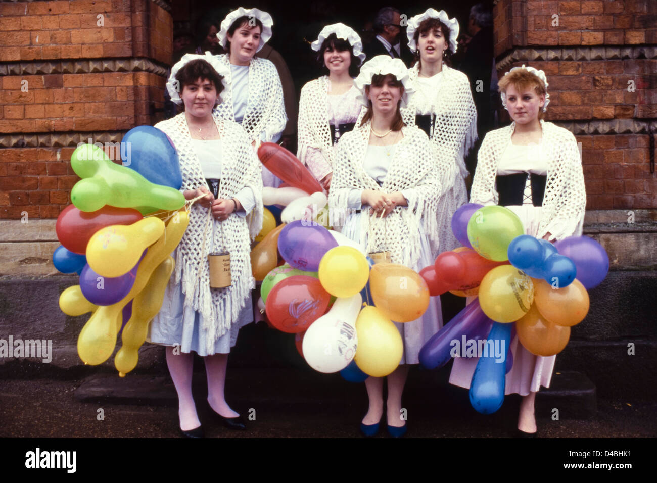 Tuttimaids outside the Town Hall Hocktide Ceremony annual custom celebrated at Hungerford Berkshire England UK Stock Photo