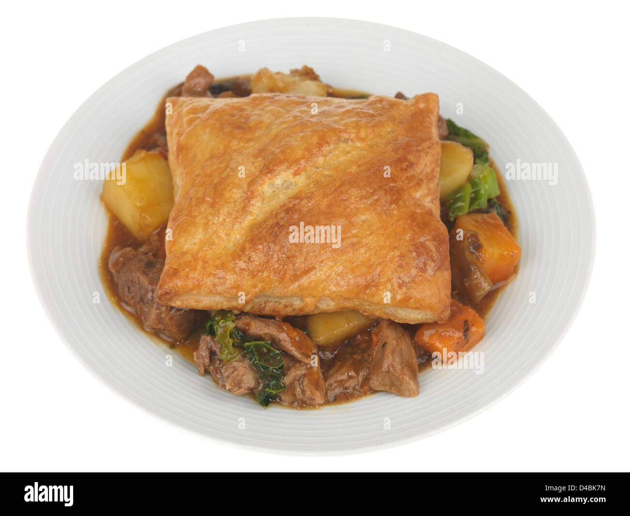 Traditional British Beef and Ale Pie, With Puff Pastry Crust, Isolated