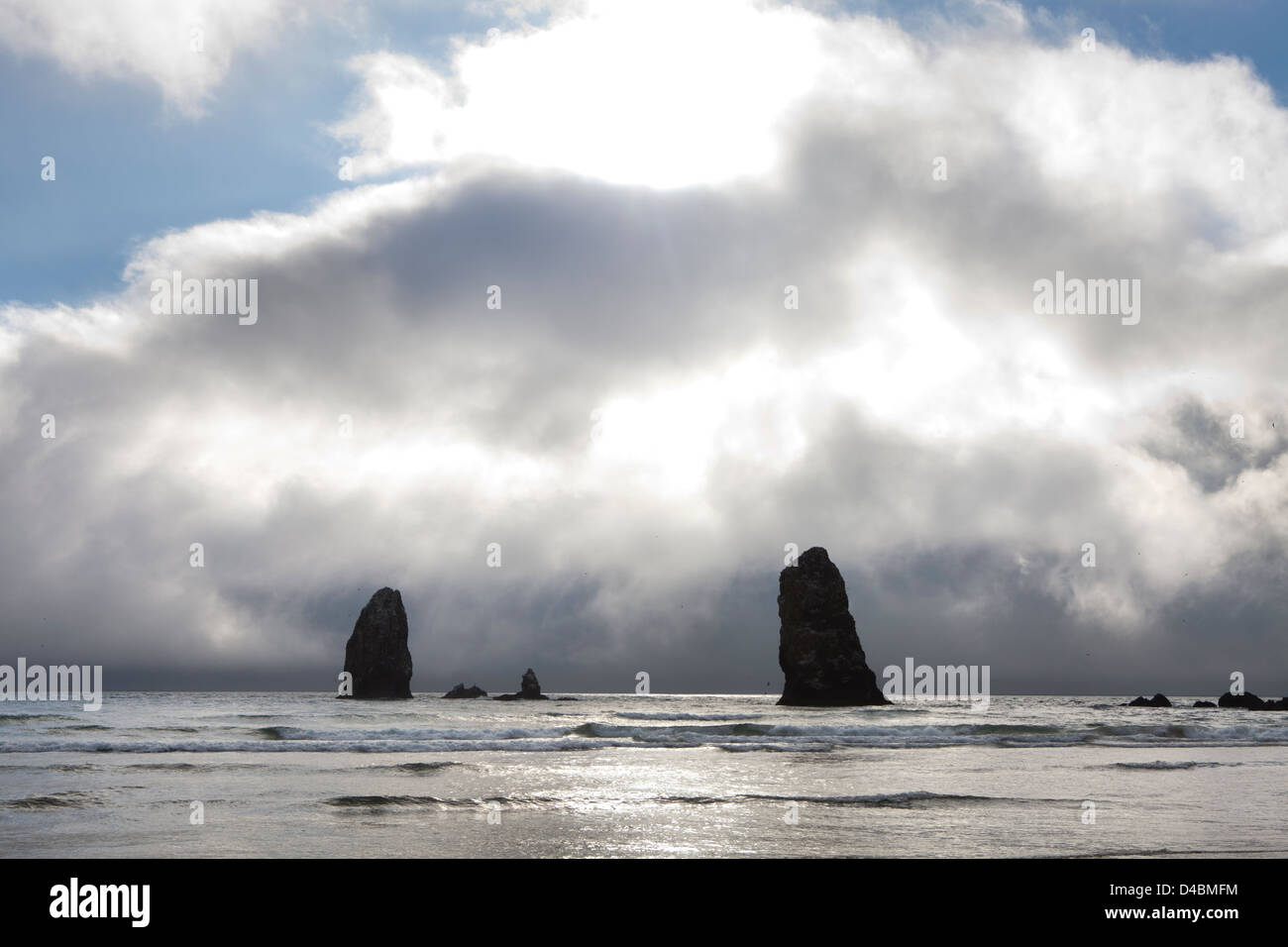 Obogon Rocks Formation Color Rock formation in dramatic light, Cannon Beach, Oregon, USA Stock Photo ...