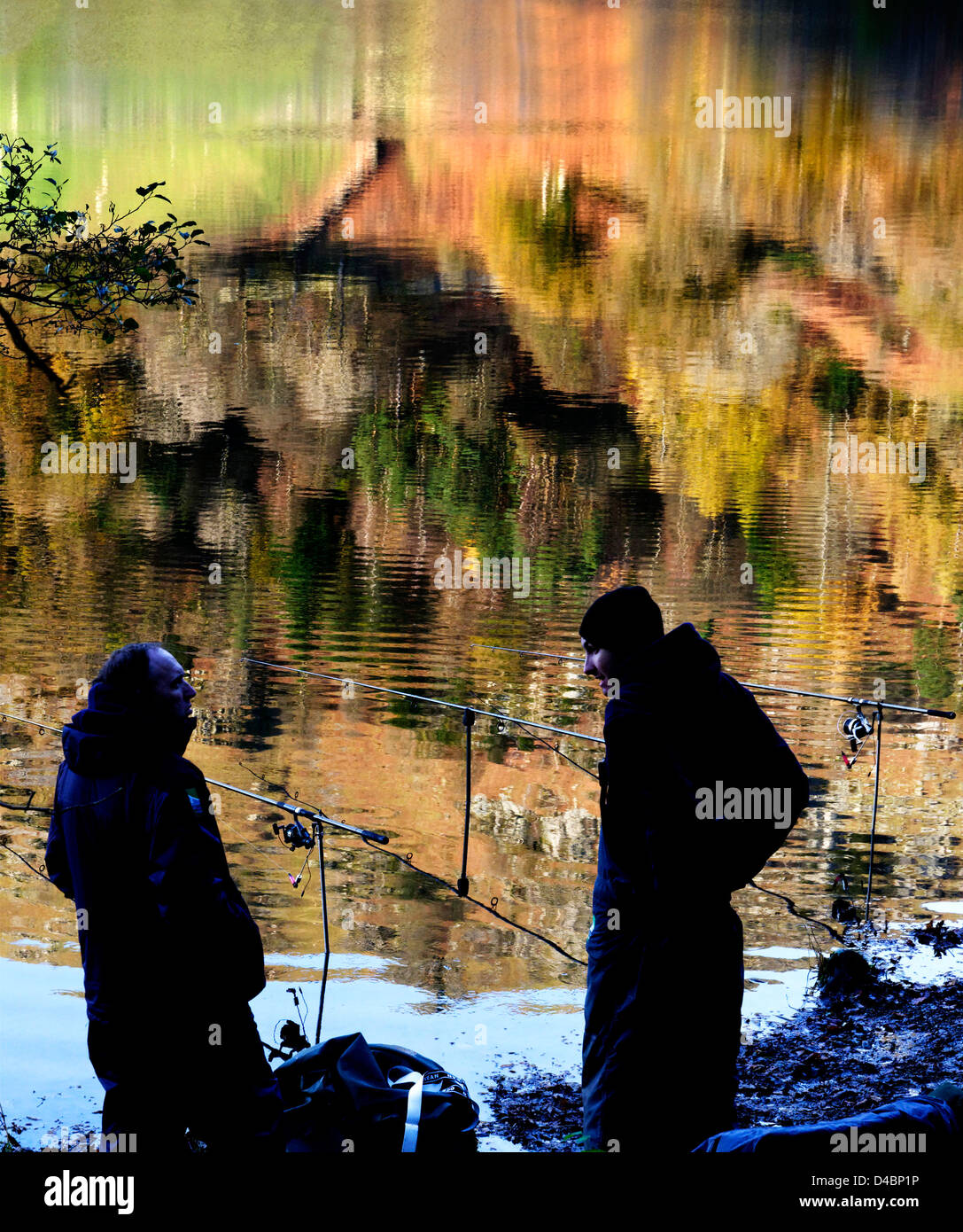 Fishermen on Rydal Water in the Lake District, England Stock Photo