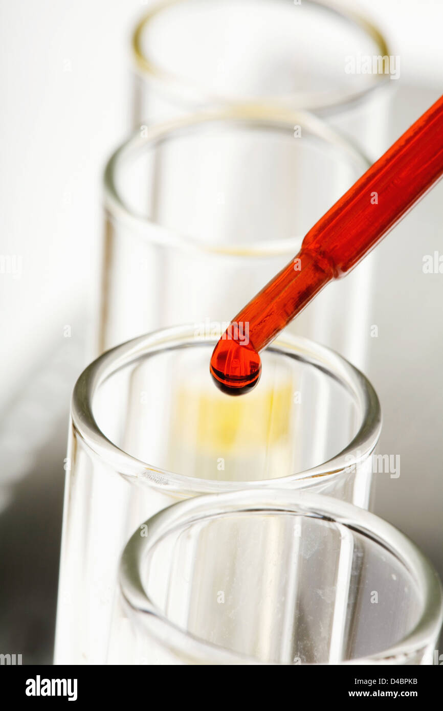 Pipetting red liquid into test tubes Stock Photo - Alamy