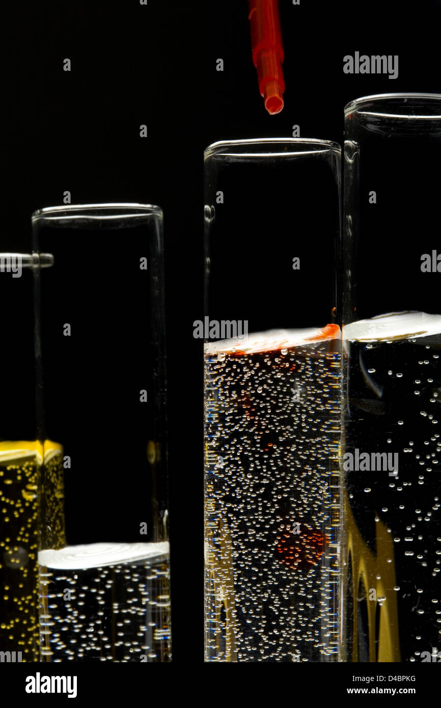 Pipetting red liquid into test tubes Stock Photo - Alamy