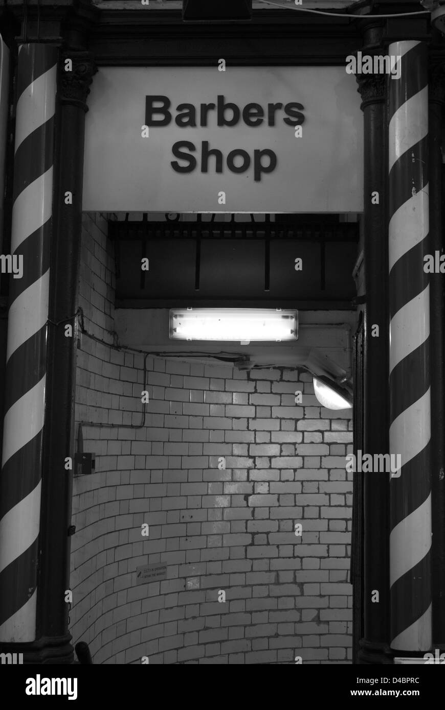 Uninviting barbers shop, Leeds Stock Photo