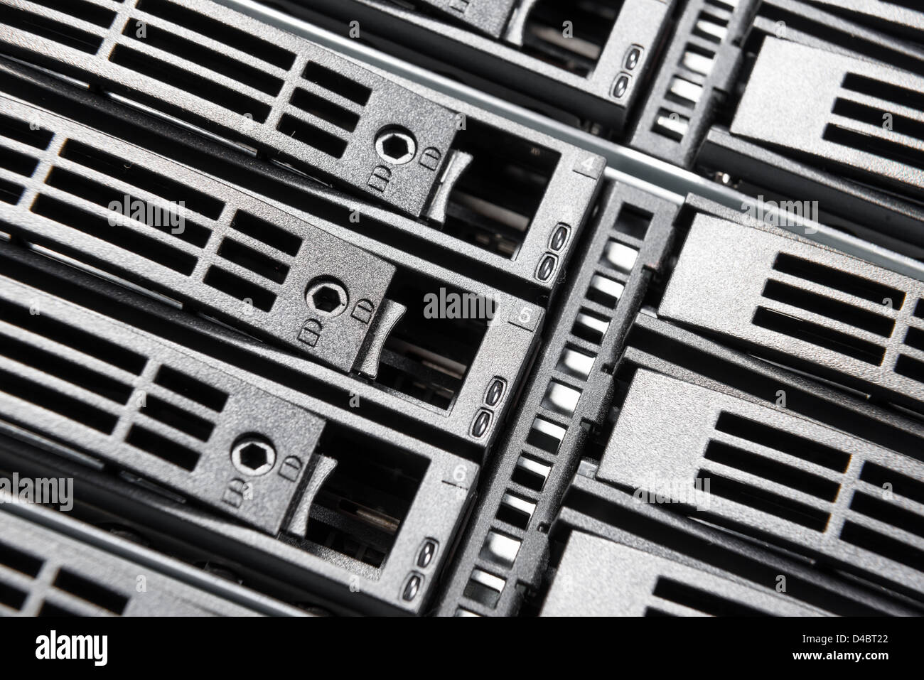 close-up of hard drives in data center Stock Photo