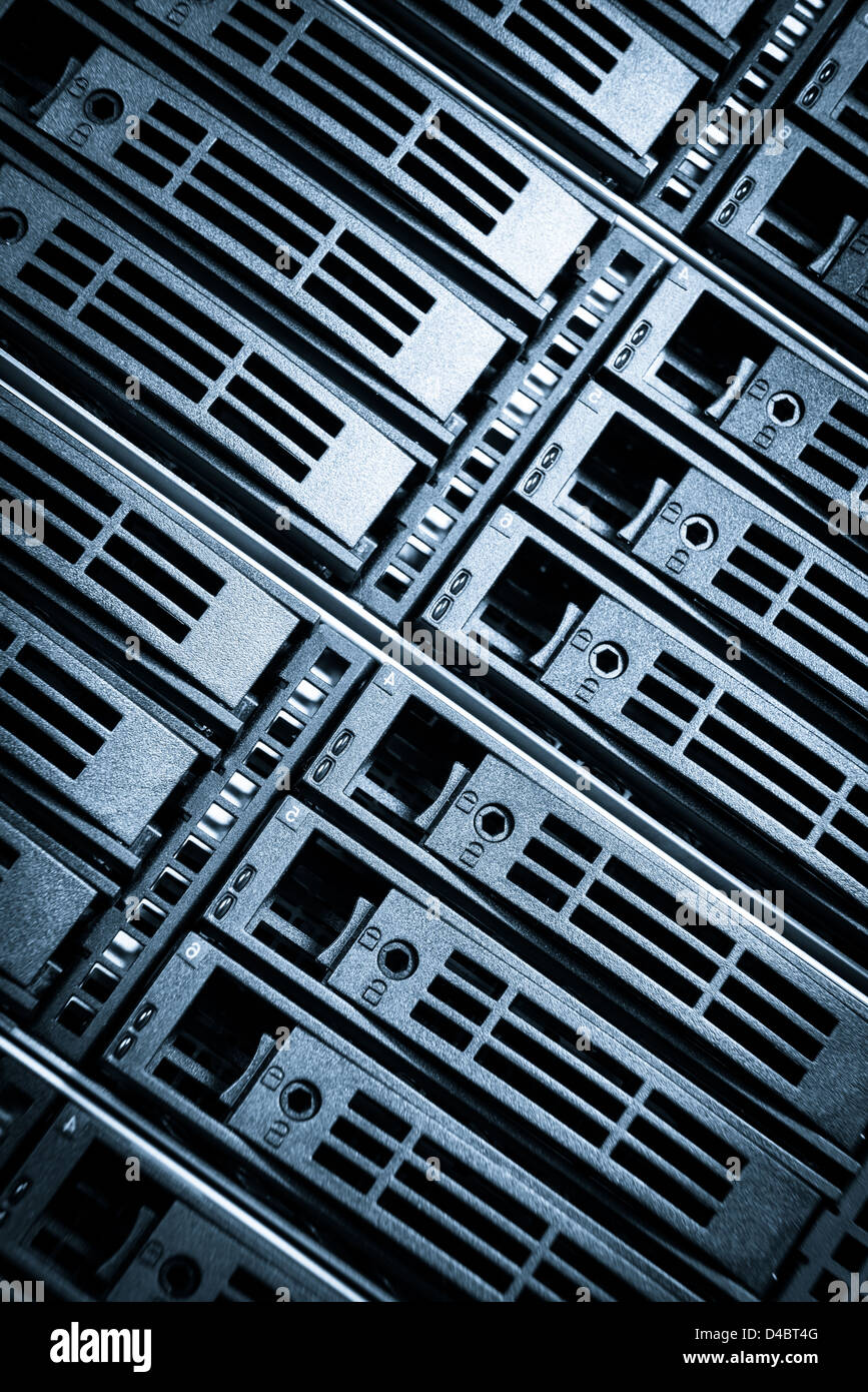 close-up of hard drives in data center Stock Photo