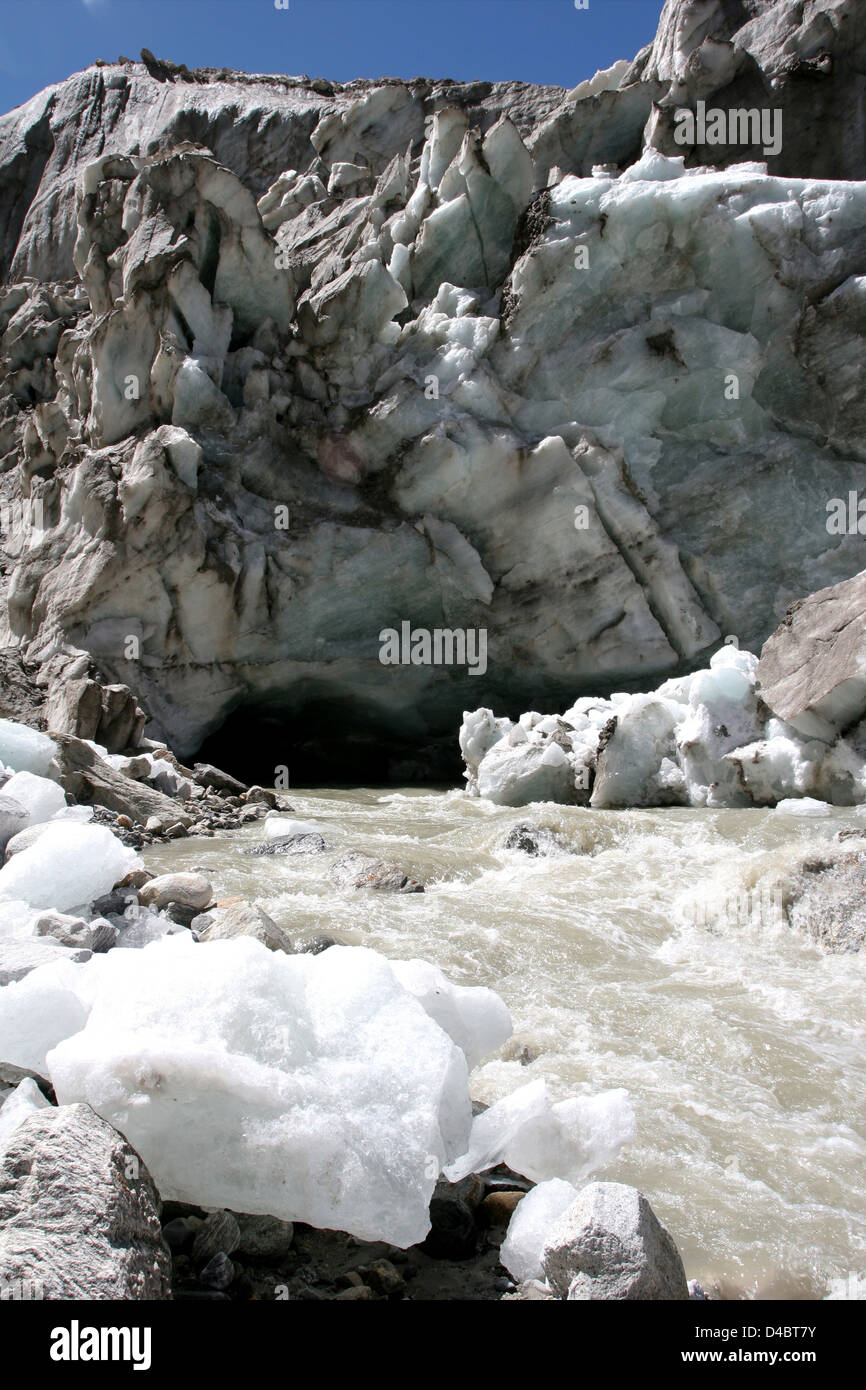 Gaumukh, also called the Cow's mouth, is a hole in the Gangotri glacier  Stock Photo - Alamy