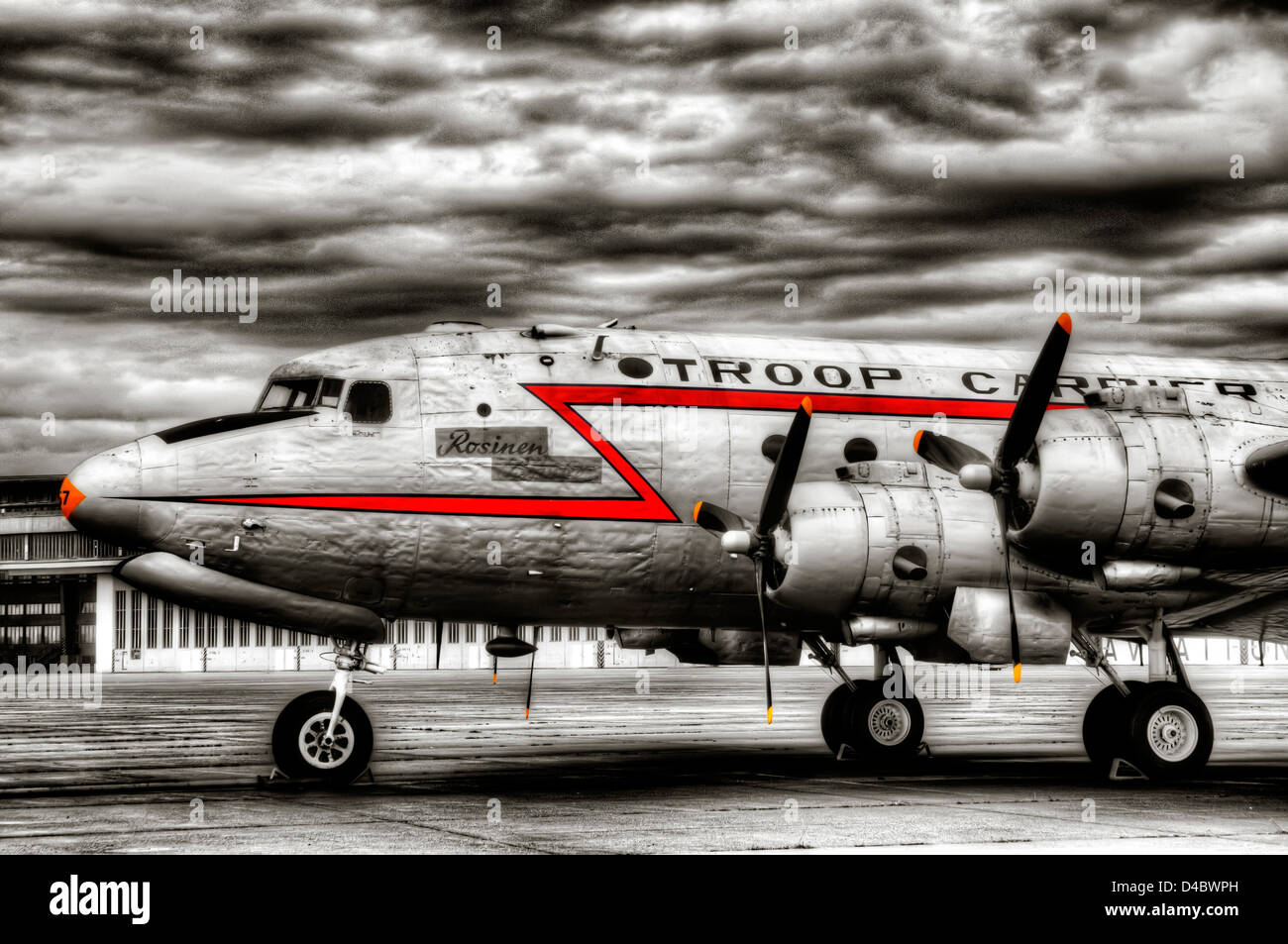A Douglas DC-4 plane at disused Tempelhof Airport in Berlin Stock Photo
