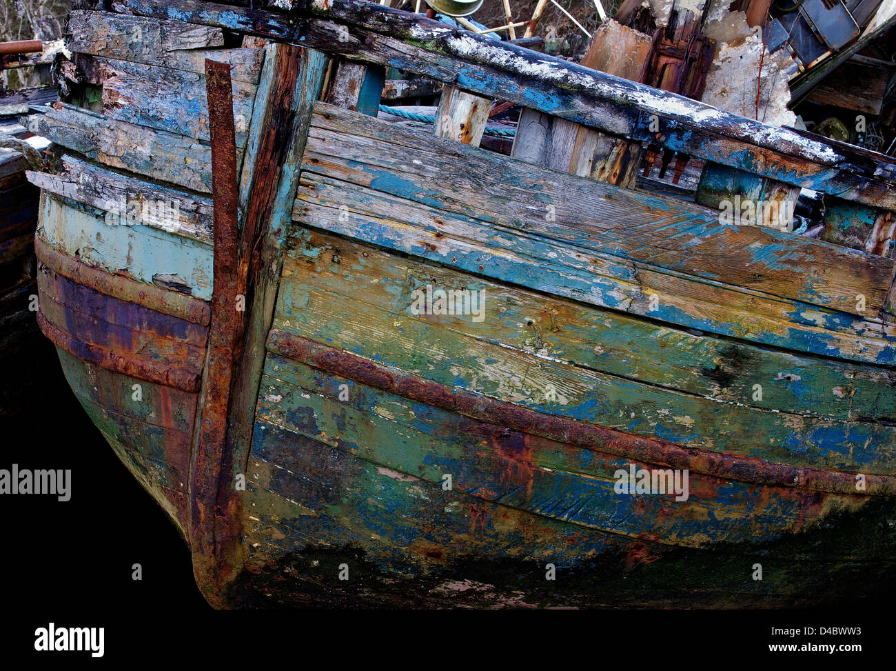 Rusted Boat Hull in Salen Bay, Scotland Stock Photo