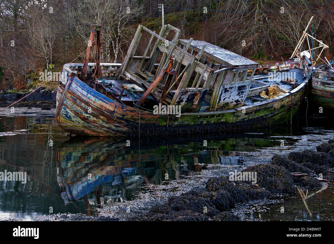 Rotting Boat in Salen Bay, Scotland Stock Photo