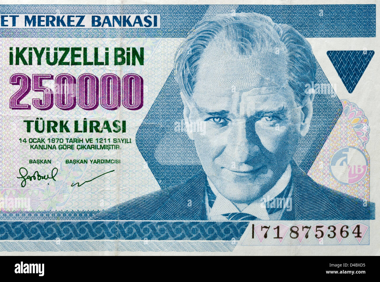 old money of Turkey with portrait of Mustafa Kemal Ataturk macro Stock Photo