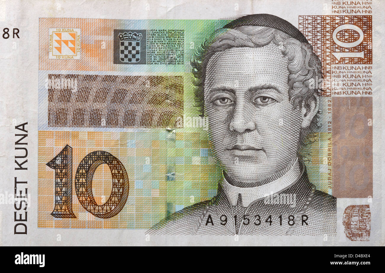 money of Croatia with portrait of Bishop Juraj Dobrila macro Stock Photo