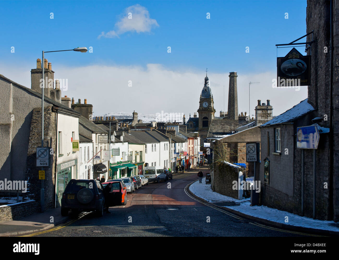 Allhallows Lane and town hall, Kendal, Cumbria, England UK Stock Photo