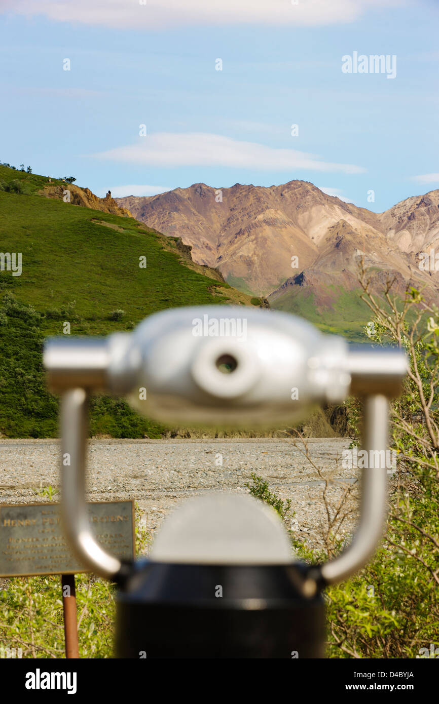 Viewing scope, Toklat River Rest Area, Denali National Park & Preserve, Alaska, USA Stock Photo