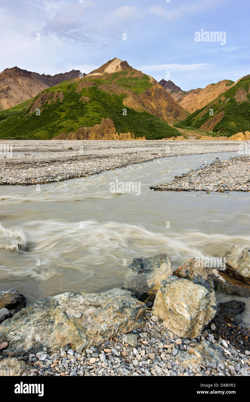 Braided Toklat River drains the Alaska Range, Denali National Park, Alaska, USA Stock Photo