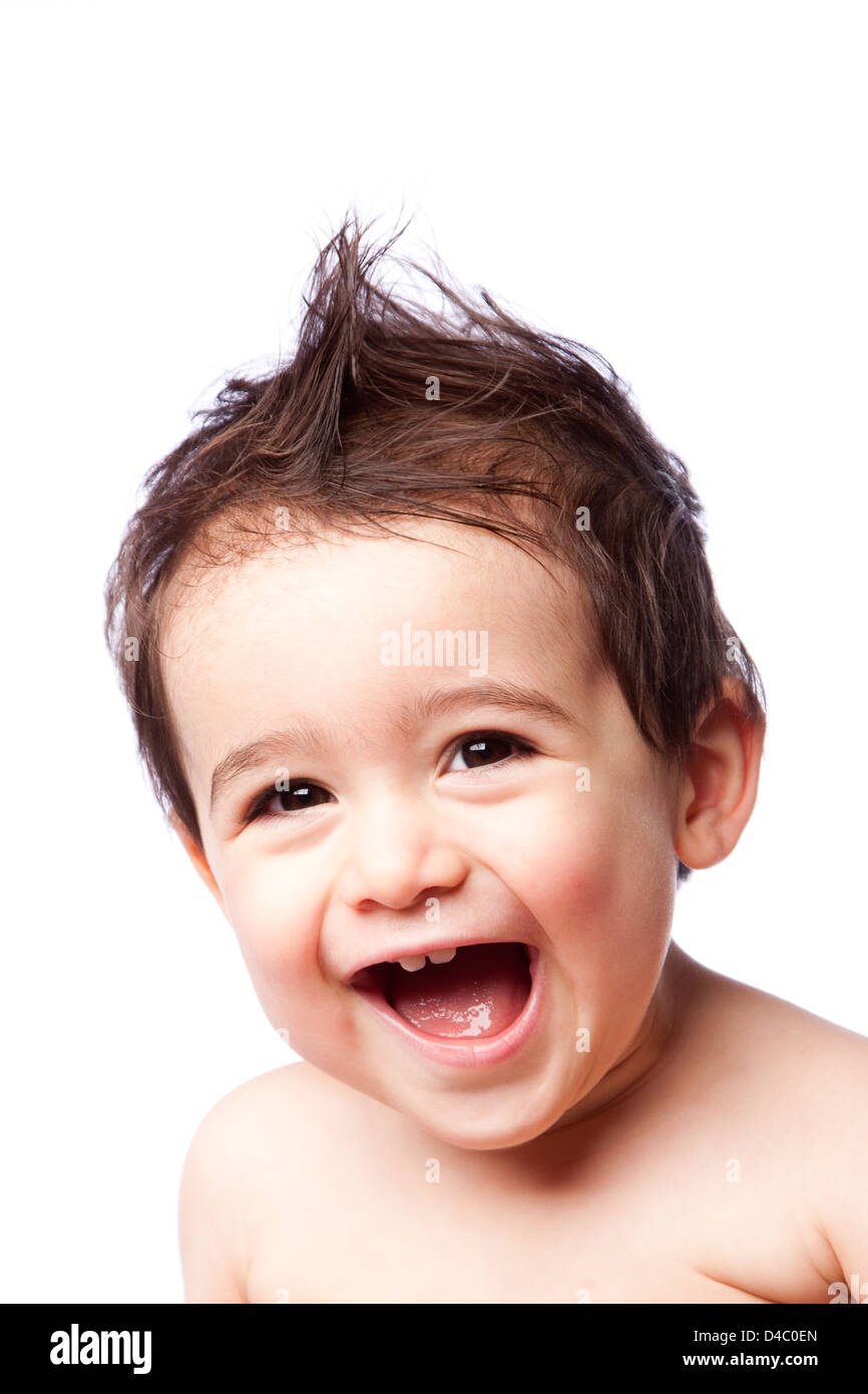 Cute Happy Smiling Laughing Toddler Boy With Mohawk Gel Hairstyle