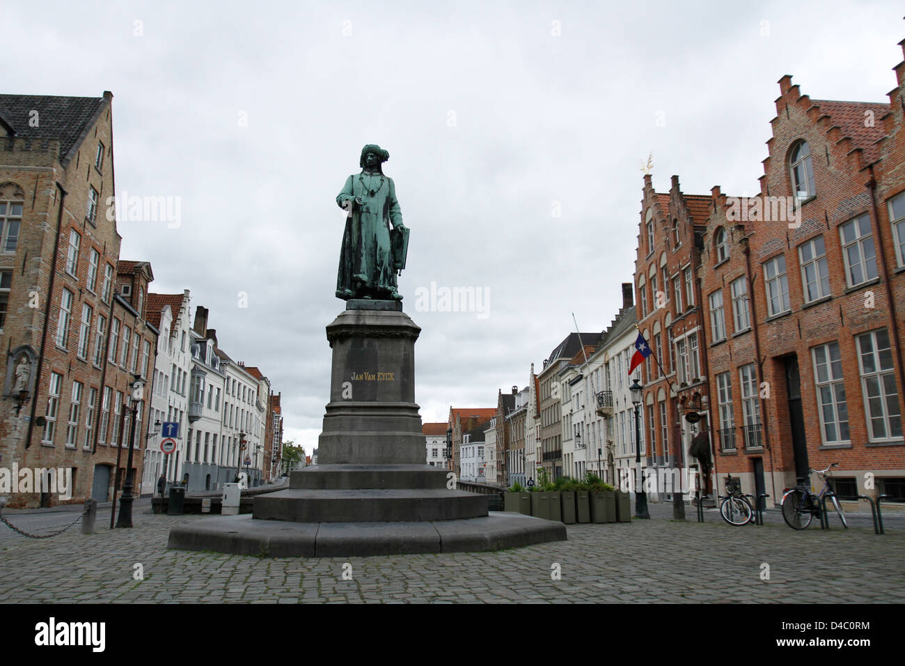 Travel images from Brugge, Belgium - Jan Van Eyck statue Stock Photo
