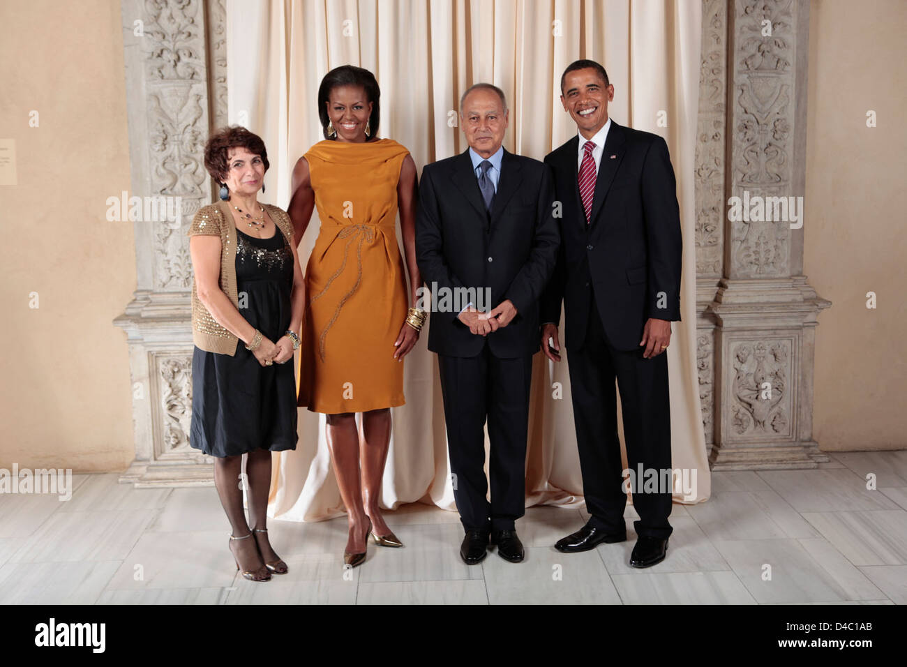 U.S. President Barack Obama and First Lady Michelle Obama With World Leaders at the Metropolitan Museum in New York Stock Photo