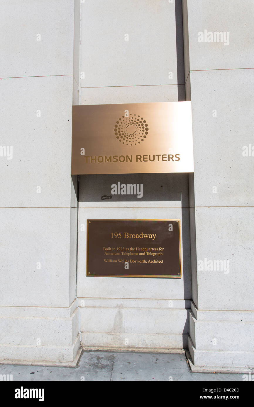 Thomson Reuters sign at the NYC location building Stock Photo