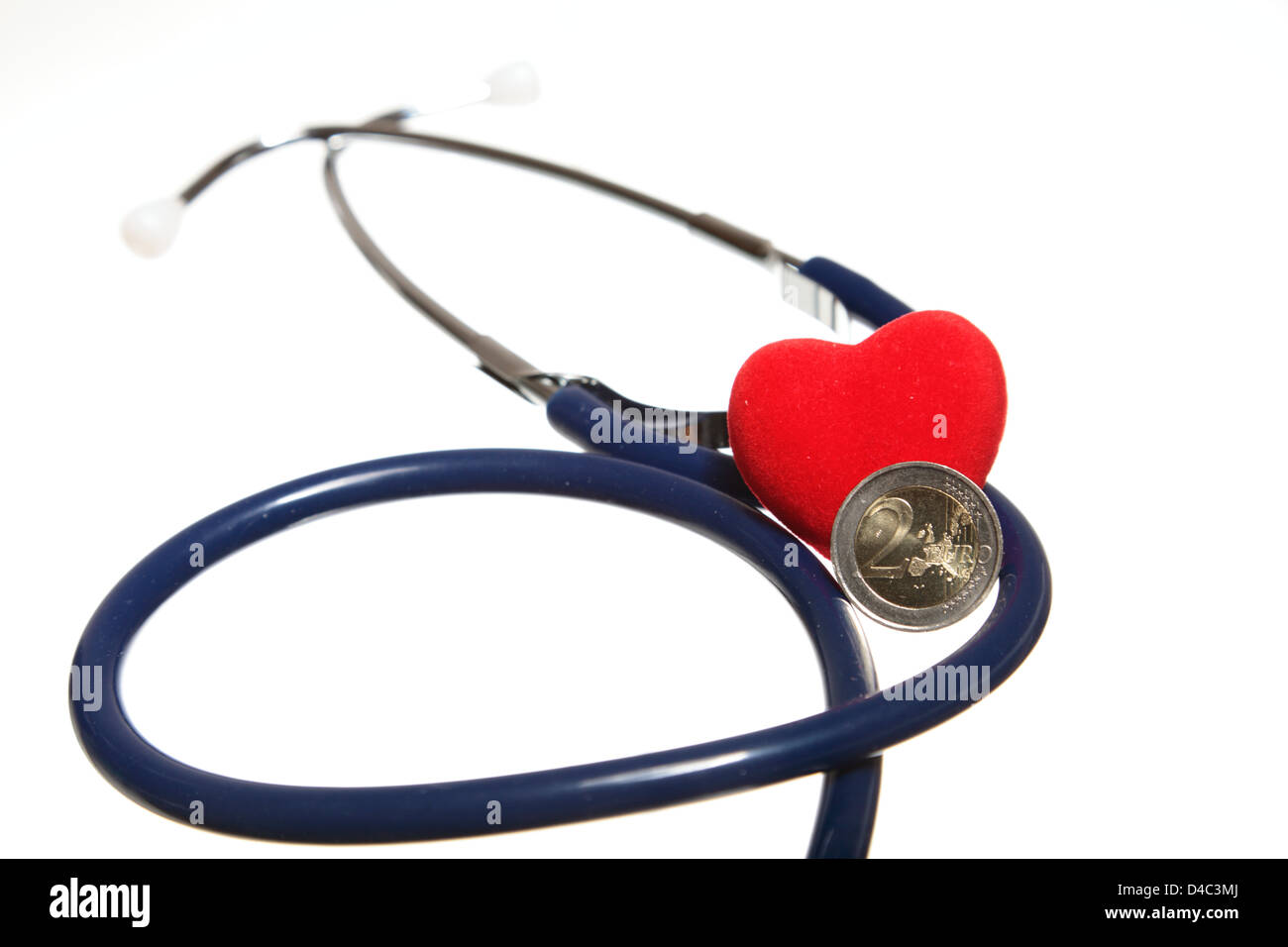 Red heart and a blue stethoscope on white background Stock Photo - Alamy