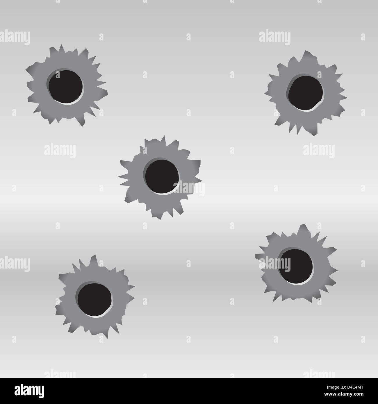 Set of 5 bullet holes on metal background Stock Photo - Alamy