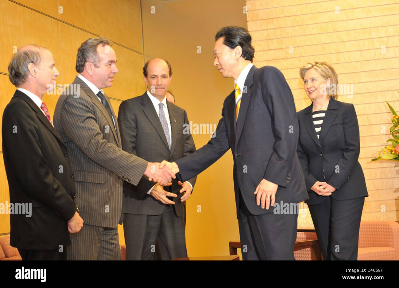 Prime Minister Yukio Hatoyama Shakes Hands With Assistant Secretary Campbell Stock Photo