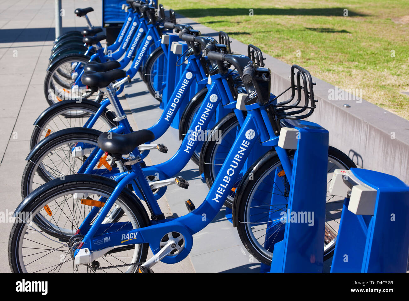 Bike Share bicycles in inner city Melbourne. Melbourne, Victoria, Australia Stock Photo