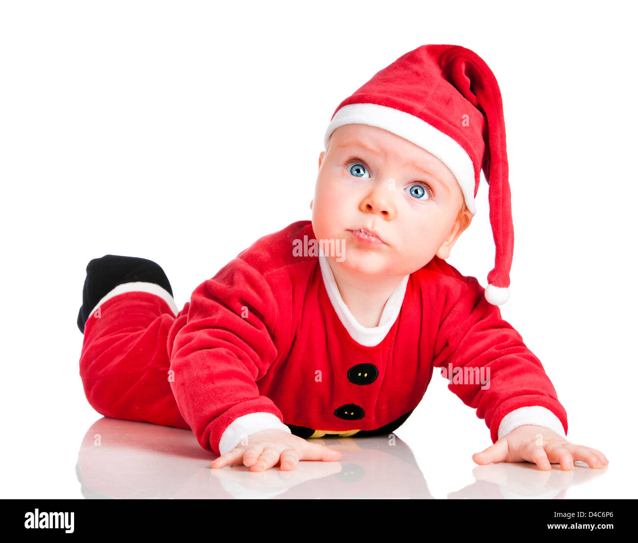 Baby In Santa Costume At Christmas on the white Stock Photo Alamy