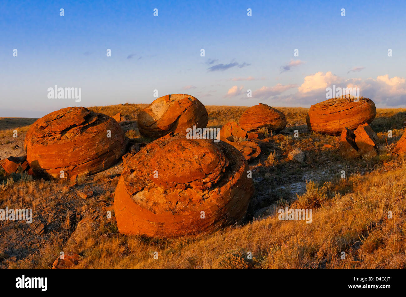 Large sandstone concretions, Red Rock Coulee Natural Area, Alberta, Canada Stock Photo