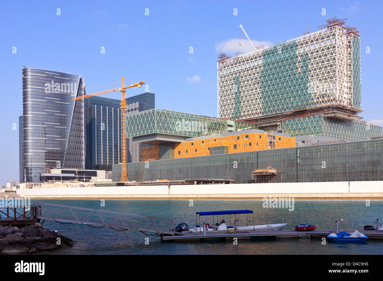 Newbuildings on Sowwah Island, becoming the new financial center of Abu Dhabi, United Arab Emirates Stock Photo