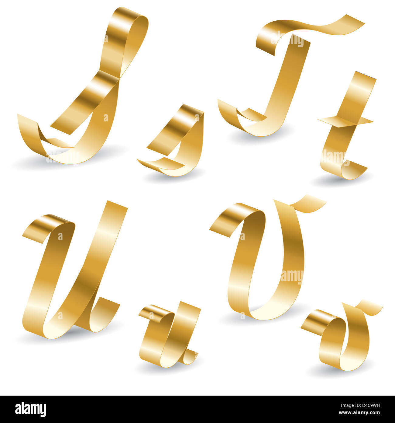 Letters of english alphabet from gold ribbon Stock Photo