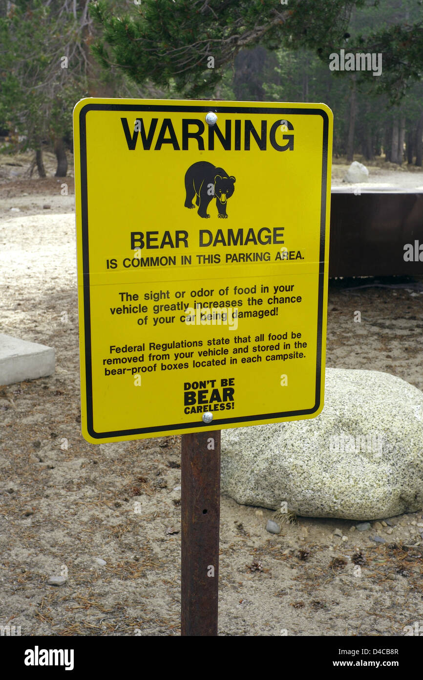 A sign cautions against leaving food in the car since bears attracted