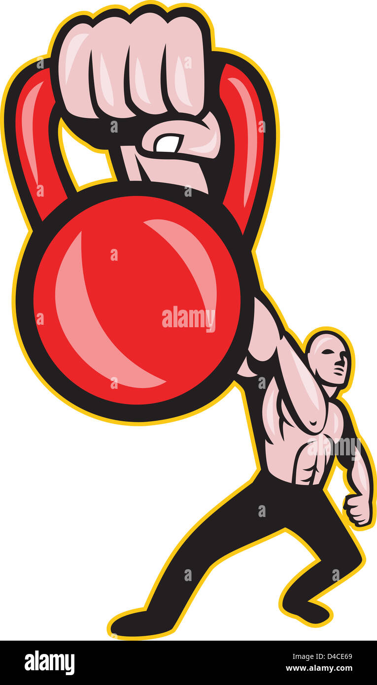 Illustration of a strongman crossfit training lifting kettlebell or