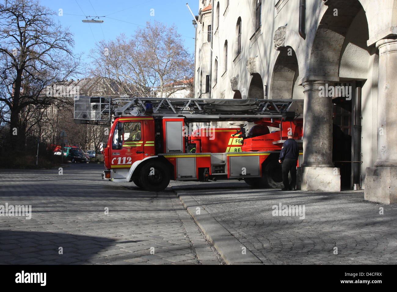 Fire fighters of the firewarden 1 march-out in Munich, Germany, 01 January 2008. Photo: Marcus Fuehrer Stock Photo