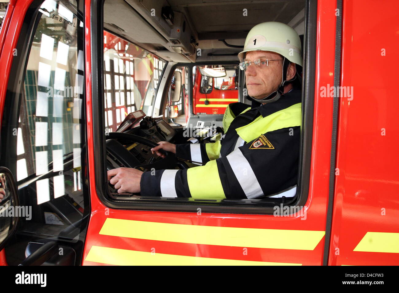 Fire fighters of the firewarden 1 march-out in Munich, Germany, 01 January 2008. Photo: Marcus Fuehrer Stock Photo