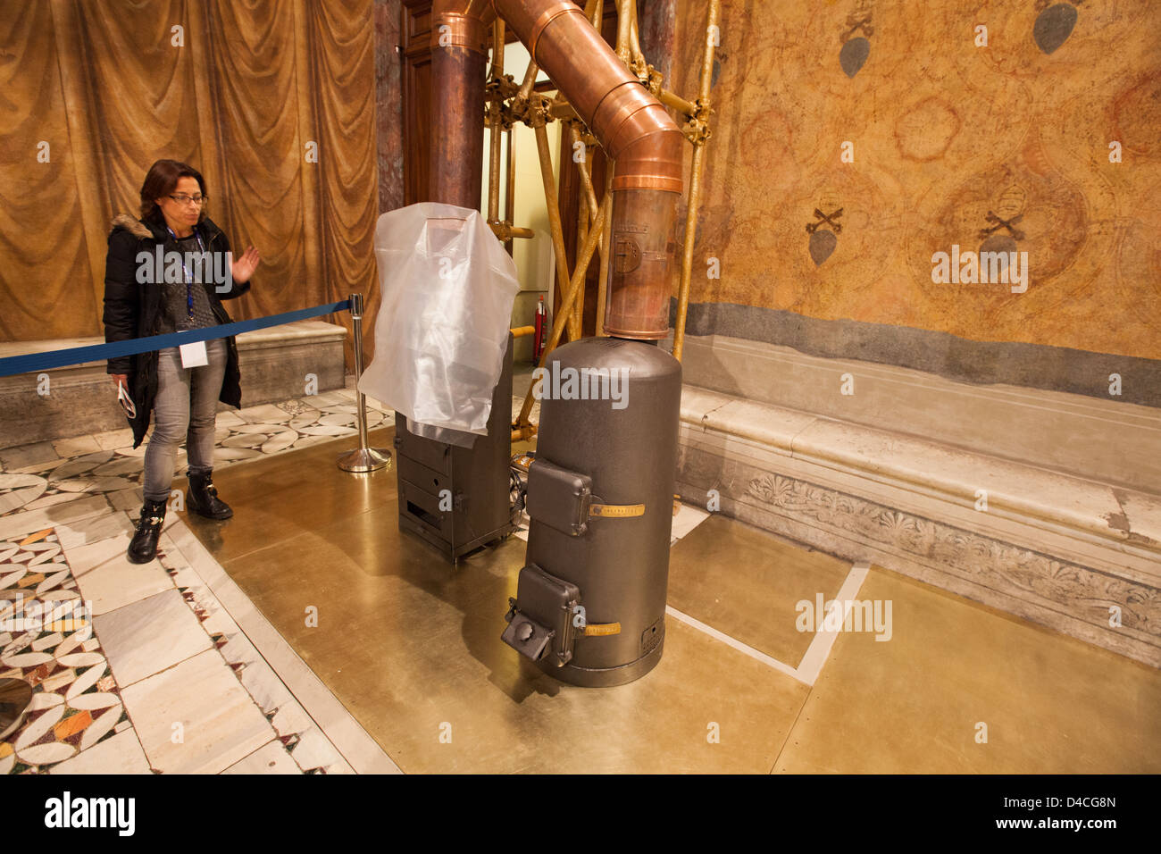 Rome, Vatican. 9th March 2013 -- Sistine Chapel. The stoves will be used to produce smoke white and dark during the conclave. -- Stock Photo