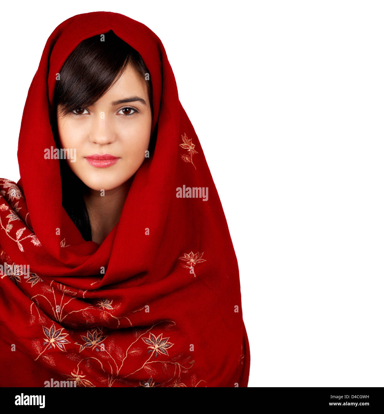 Young asian woman portrait wearing a red head scarf isolated on white Stock  Photo - Alamy