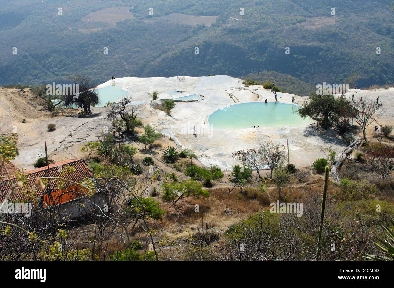 Calcium carbonate gives the water its aqua hue at Hierve el Agua mineral springs, Oaxaca, Mexico. Stock Photo