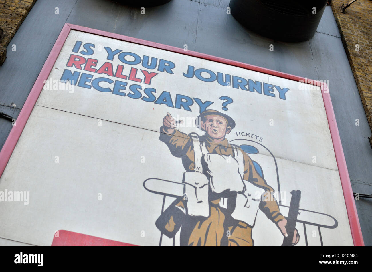 'Is Your Journey Really Necessary' Second World War poster, London, UK. Stock Photo