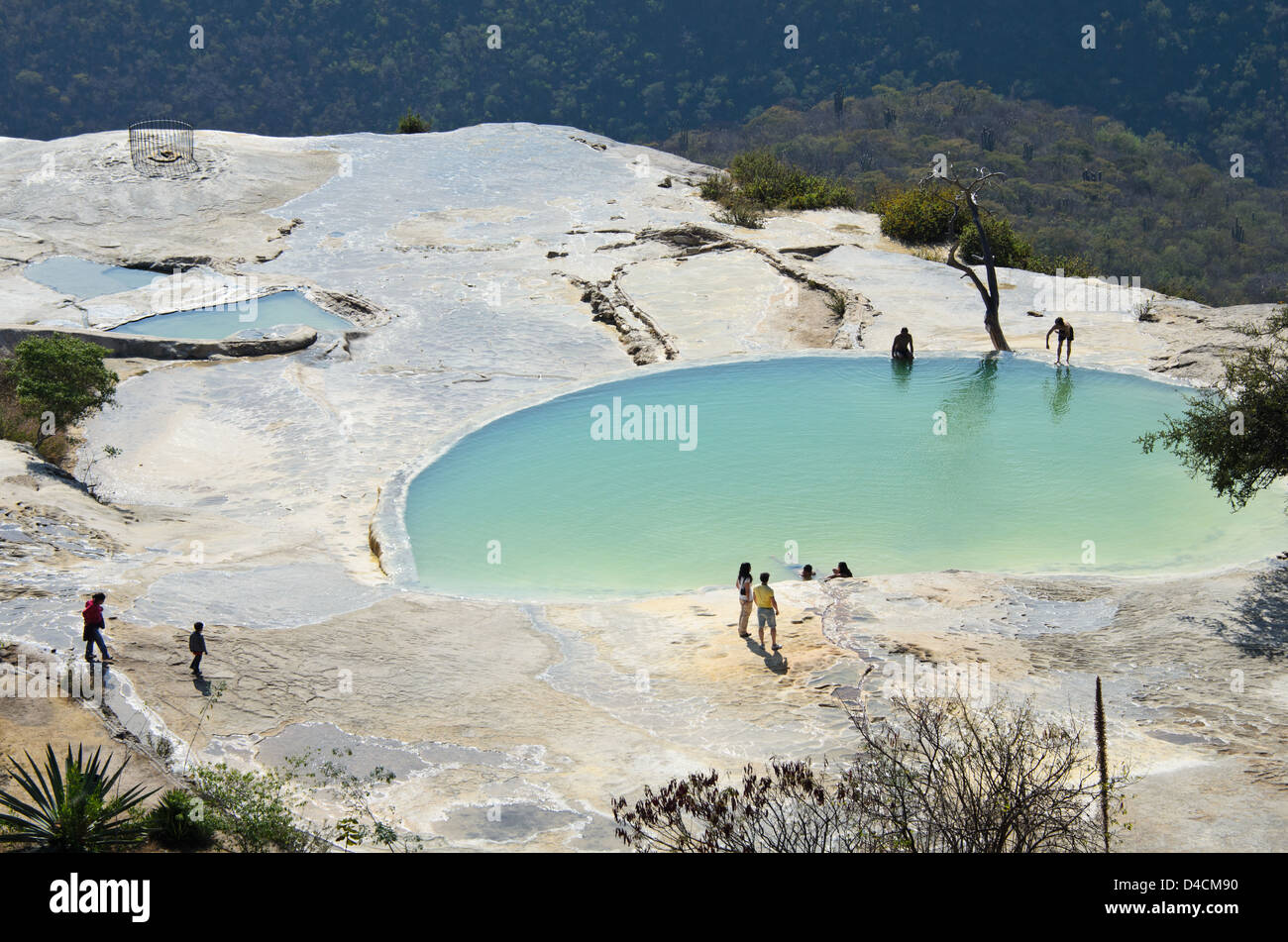 Bathing in the mineral springs at Hierve el Agua, Oaxaca, Mexico. Stock Photo