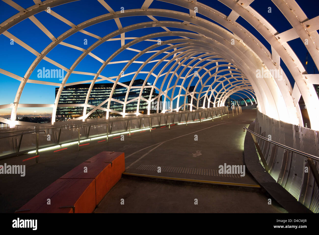 The Webb Bridge illuminated at twilight.  Melbourne, Victoria, Australia Stock Photo