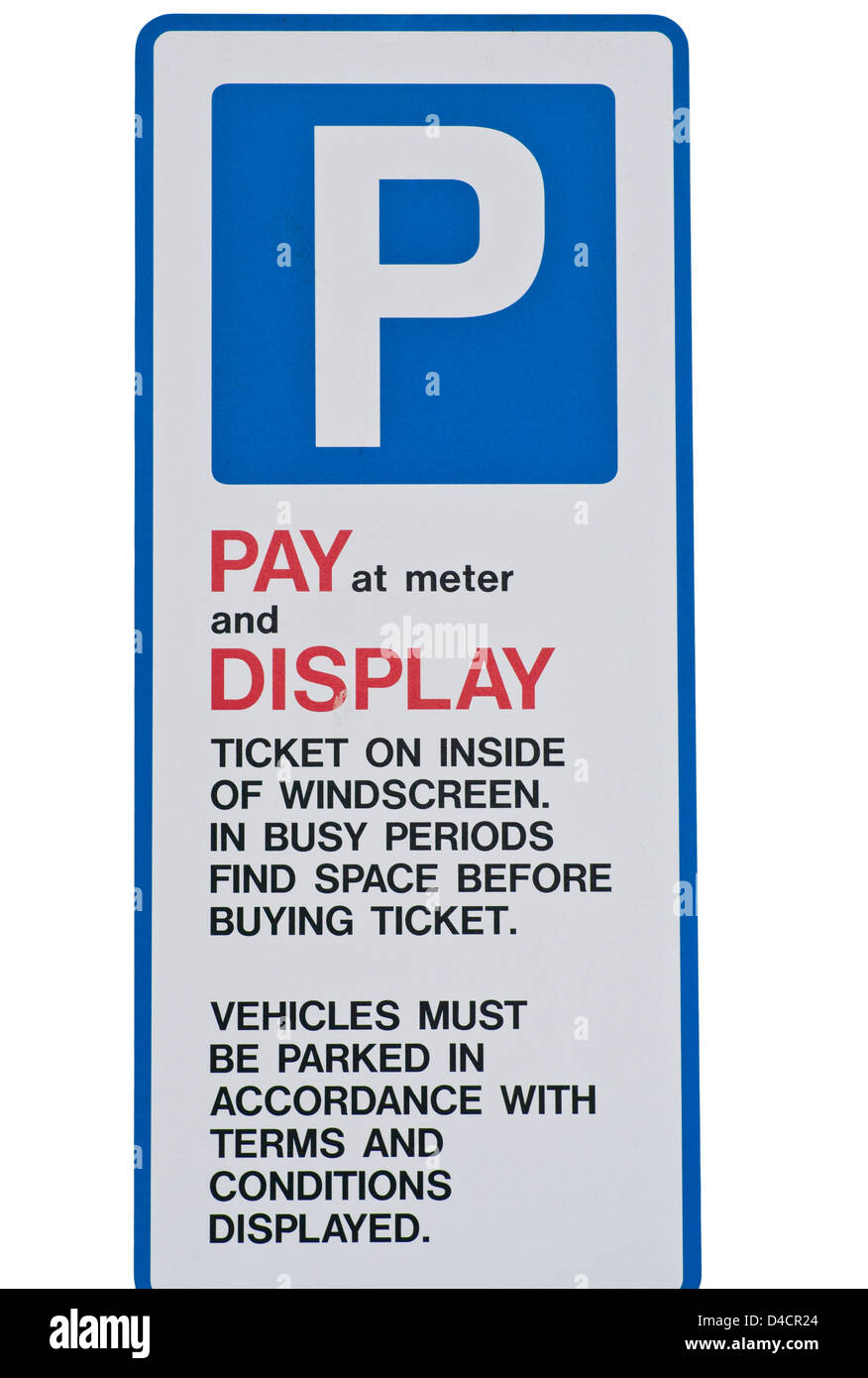 Car Park Pay and Display Sign Stock Photo