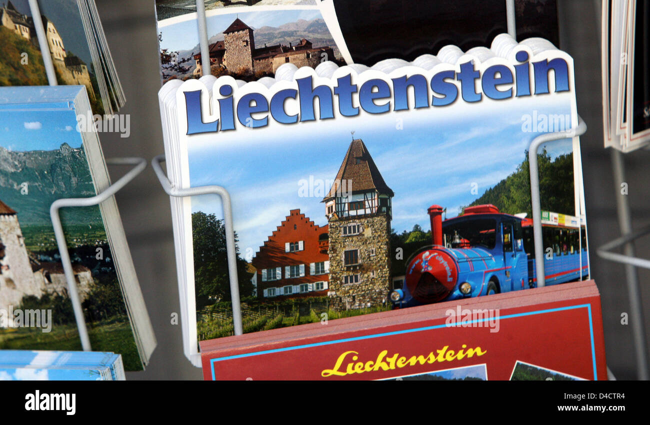 Picture postcards on sale in a souvenir shop of Vaduz, Liechtenstein