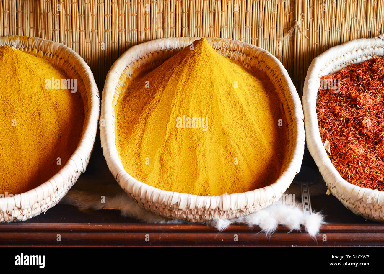 Spices in Arabic store including turmeric and curry powder Stock Photo Alamy